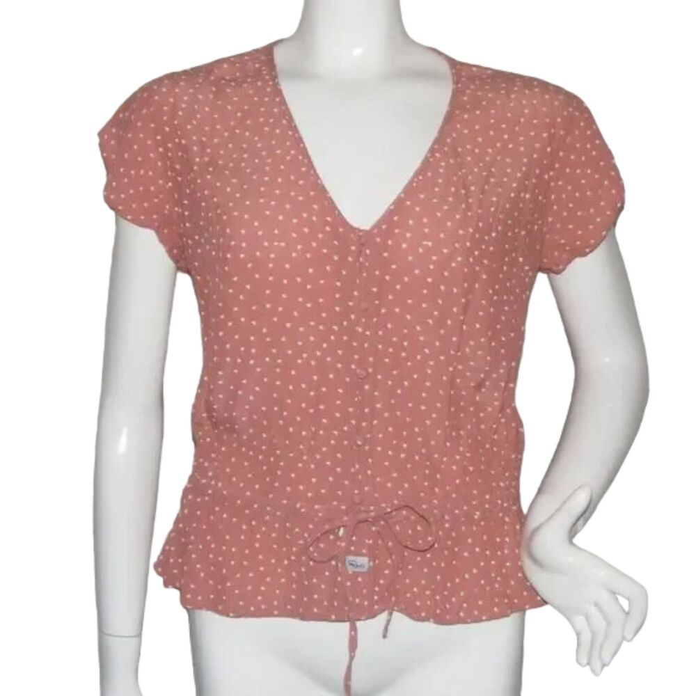 RAILS Blouse, S, Button front, Drawstring Peplum, Cap Sleeve, Blush